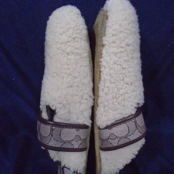 Coach Close Toe Women's Shearling Sherpa slippers Size 9 - Picture 5 of 6